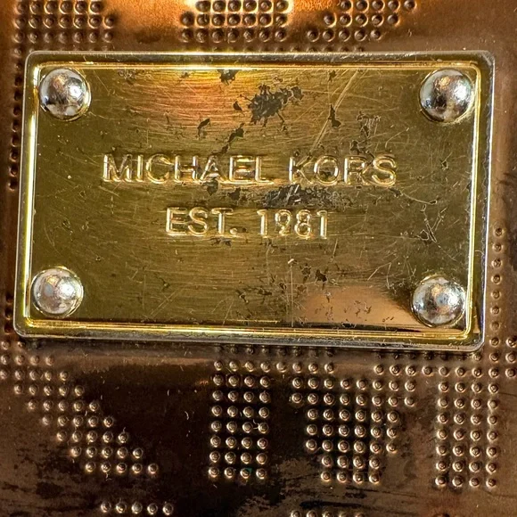 Michael Kors Bronze Monogram Zip-Around Wallet with Gold Plaque - Picture 10 of 10